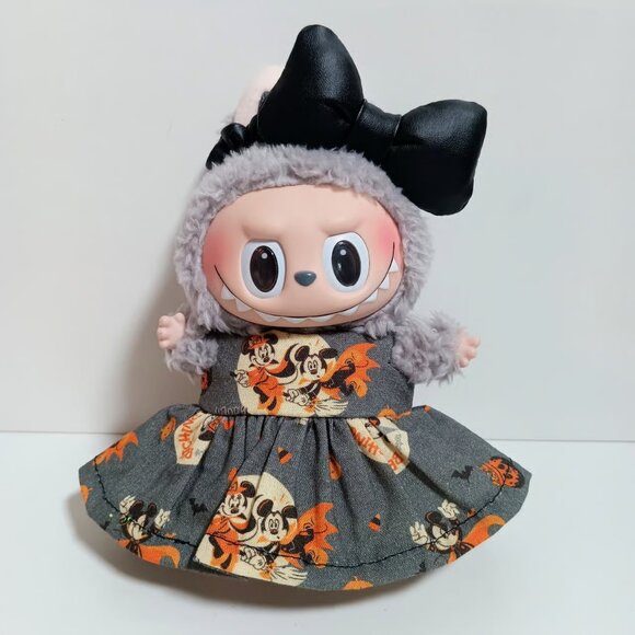 Custom Halloween Mickey Minnie Dress and Faux Leather Bow Made to Fit Labubu - Picture 1 of 4